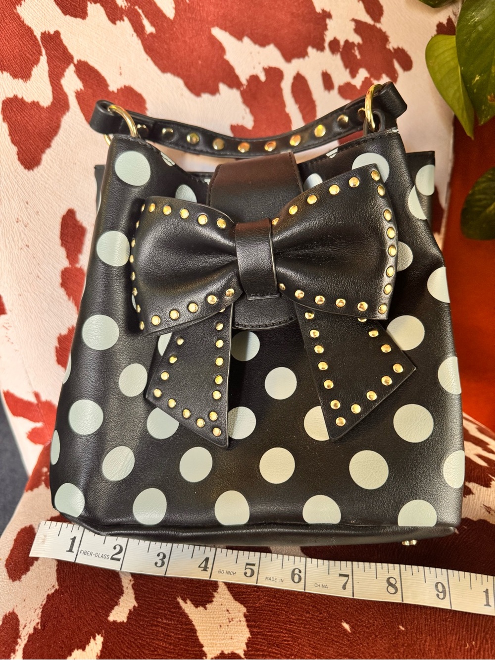 Black Polka Dot Bow Bucket Bag - Women's Shoulder Handbag - Picture 2 of 12